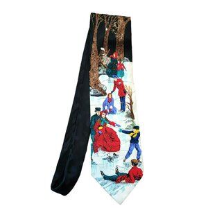 Christmas Tie Victorian Ice Skating 100% Silk Men's Holiday Accessory JJ1643